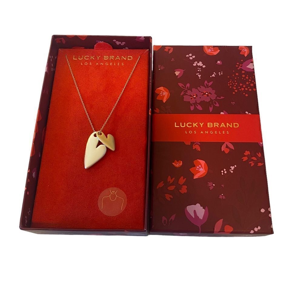 Lucky Brand Dual Heart Pendant in Matte Silver & Gold Tones.